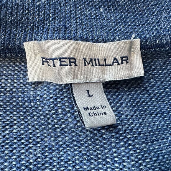 Peter Millar Mens Large Sweater Merino Wool 1/4 Zip Blue Mock Neck Knit - Picture 4 of 6